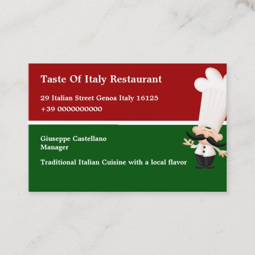 Italian Restaurant European Style Business Card