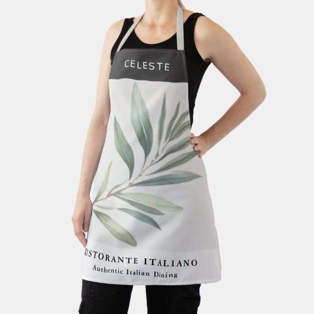 Italian Restaurant Olive Leaf Elegant Personalized Apron (Insitu)