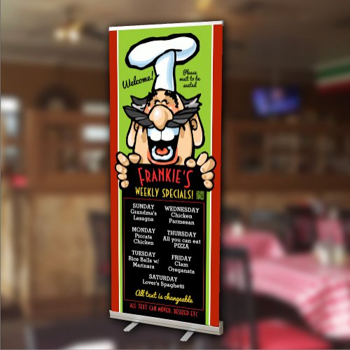 Italian Restaurant Pizzeria Welcome Specials Menu Retractable Banner