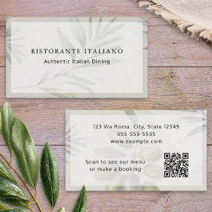 Italian Restaurant Stylish Modern QR Code Menu Business Card