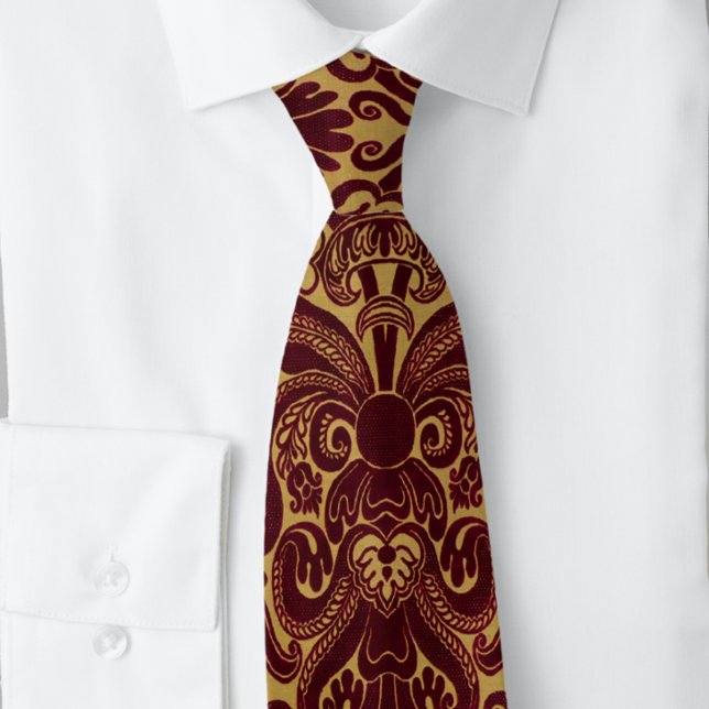Italian Rich Burgundy Gold Renaissance  Neck Tie (Creator Uploaded)