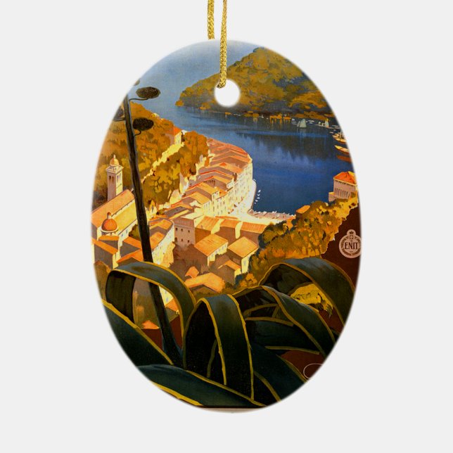 Italian Riviera Europe Italy Travel Poster Ceramic Ornament (Back)