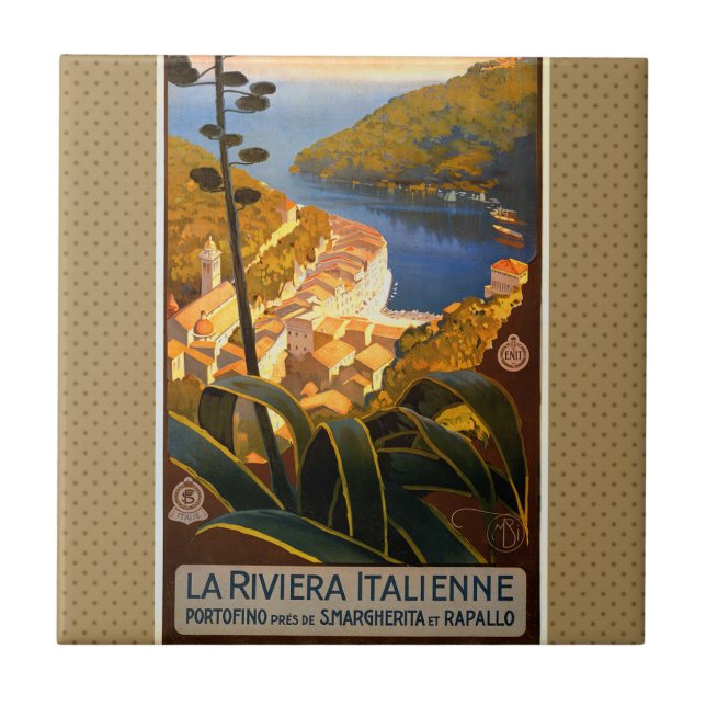 Italian Riviera Europe Italy Travel Poster Ceramic Tile (Front)