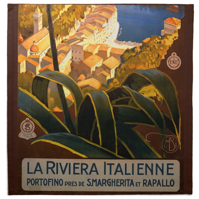 Italian Riviera Europe Italy Travel Poster Cloth Napkin (Front)