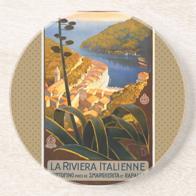 Italian Riviera Europe Italy Travel Poster Drink Coaster (Front)