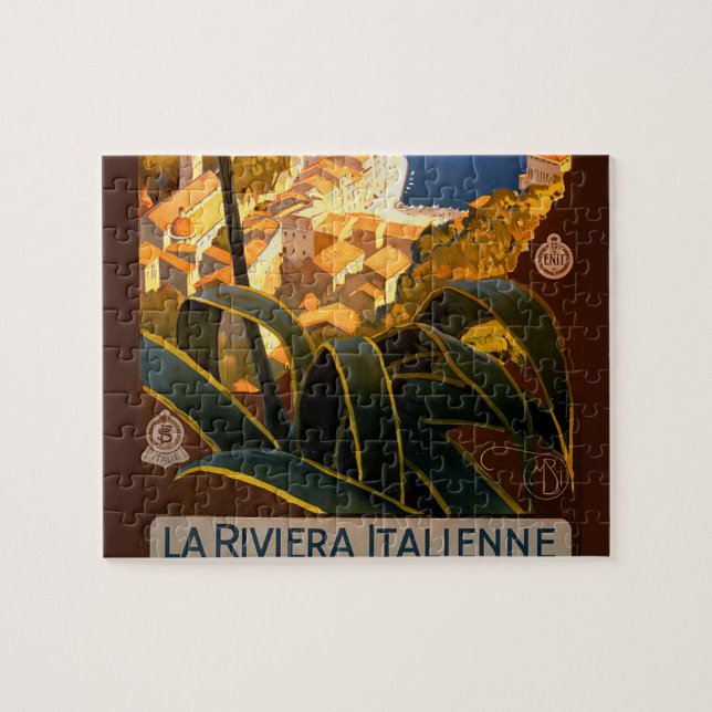 Italian Riviera Europe Italy Travel Poster Jigsaw Puzzle (Horizontal)