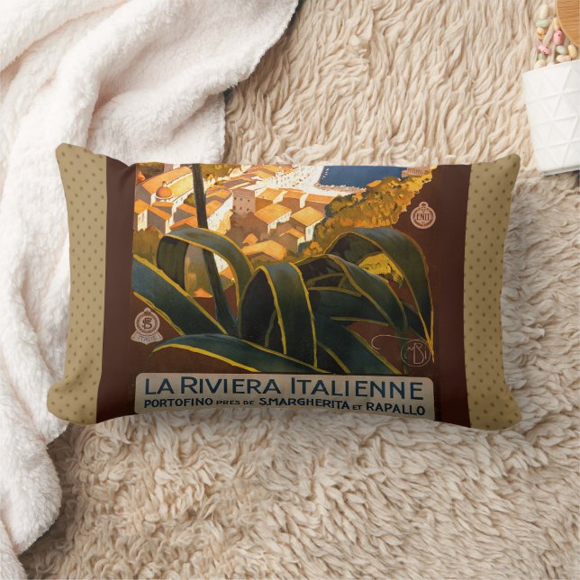 Italian Riviera Europe Italy Travel Poster Lumbar Pillow (Blanket)