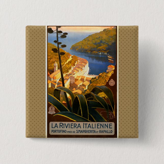 Italian Riviera Europe Italy Travel Poster Pinback Button (Front)