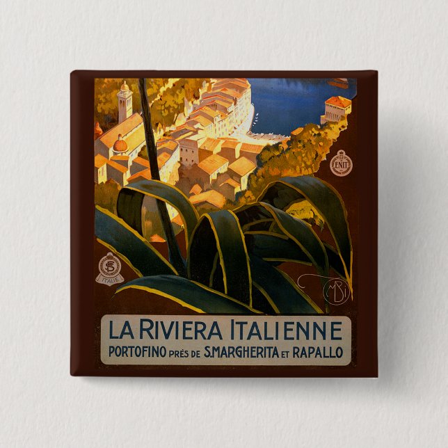 Italian Riviera Europe Italy Travel Poster Pinback Button (Front)