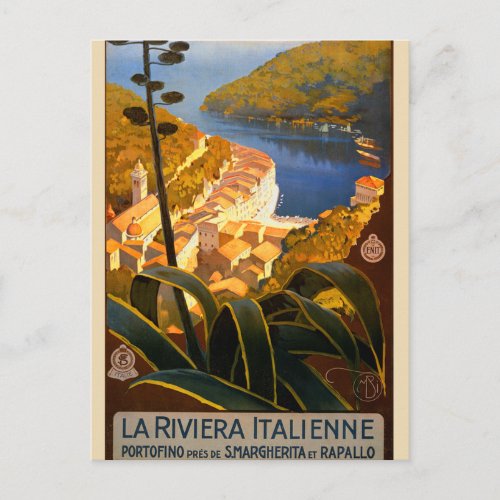 Italian Riviera Europe Italy Travel Poster Postcard