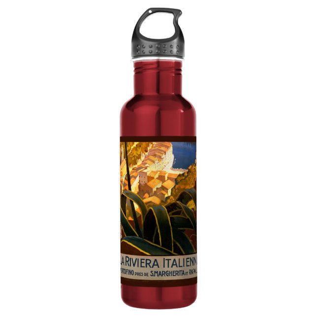 Italian Riviera Europe Italy Travel Poster Water Bottle (Front)