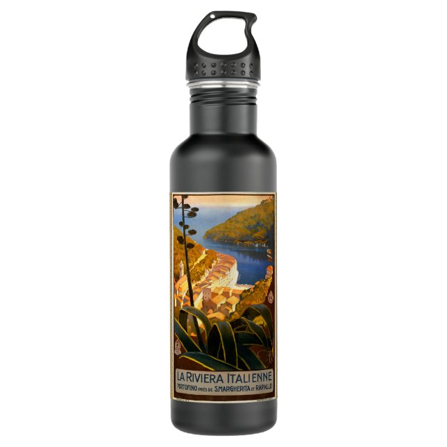 Italian Riviera Europe Italy Travel Poster Water Bottle (Front)