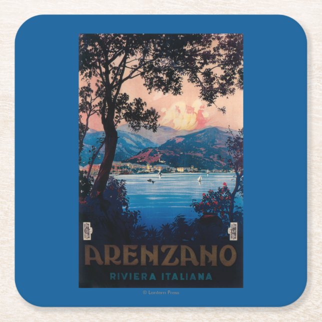 Italian Riviera Travel Poster Square Paper Coaster (Front)