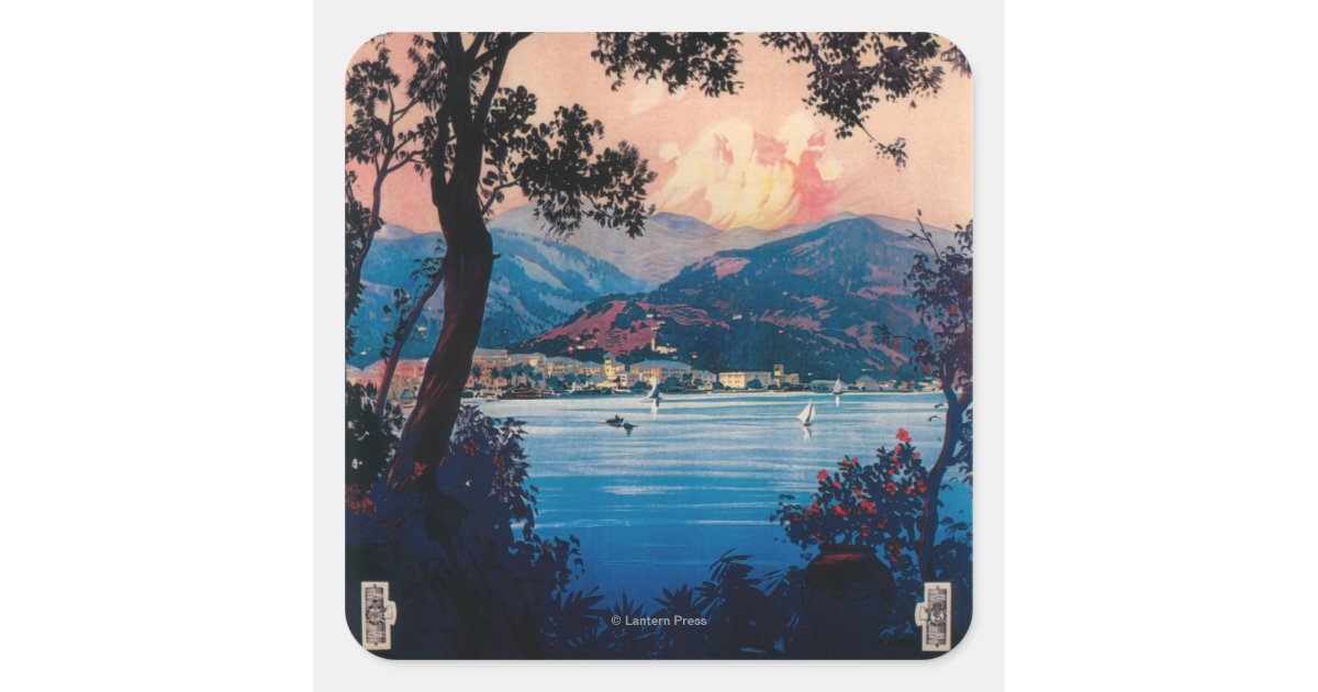 Italian Riviera Sticker Italian Riviera Travel Poster Square Sticker | Zazzle