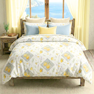 Italian Riviera Watercolor Botanical Lemon Pattern Duvet Cover