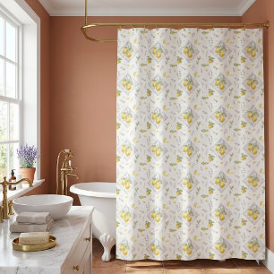 Italian Riviera Watercolor Botanical Lemon Pattern Shower Curtain