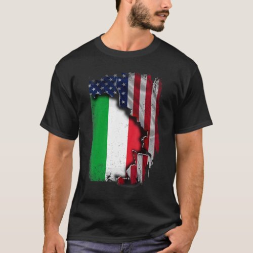 Italian ROOTS Half American Flag Patrioitc Italy T_Shirt