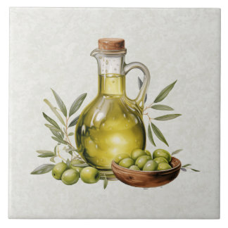 Italian Rustic Tuscany Olive Oil Bottle Watercolor Ceramic Tile