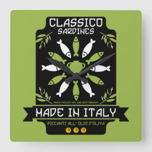 Italian Sardine Art Print Kitchen Gift Square Wall Clock