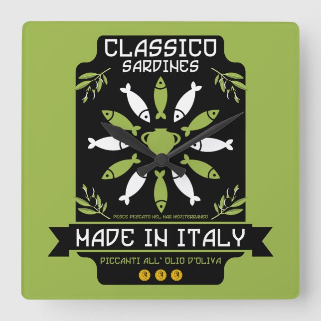 Italian Sardine Art Print Kitchen Gift Square Wall Clock (Front)