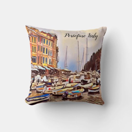 Italian Scenic Portofino Italy Harbor Throw Pillow
