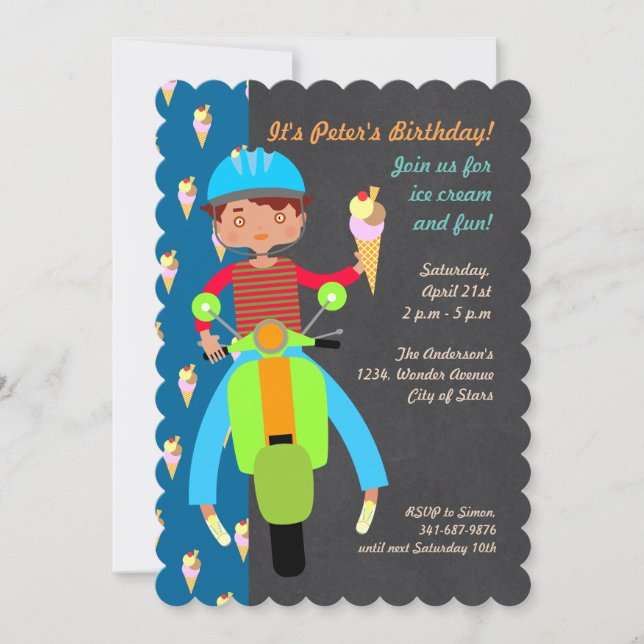 Italian scooter boy Birthday Party invitation (Front)