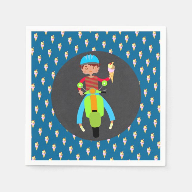 Italian scooter boy Birthday Party Paper Napkins (Front)