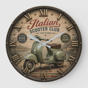 Italian Scooter Club Vintage Vespa Style Scooter Large Clock