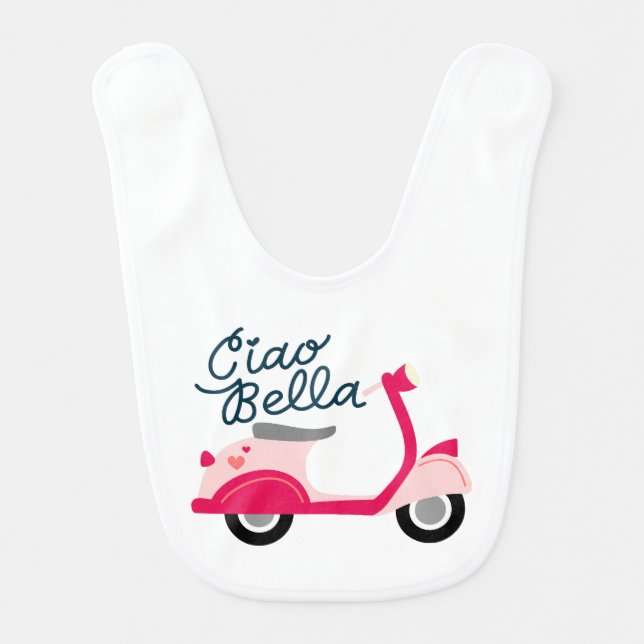 Italian Scooter Cute Ciao Bella  Baby Bib (Front)