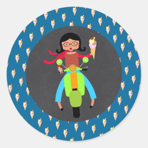 Italian scooter girl Birthday Party Classic Round Sticker