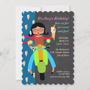 Italian scooter girl Birthday Party invitation