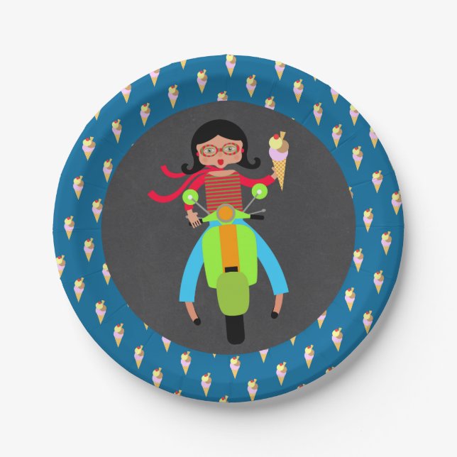 Italian scooter girl Birthday Party Paper Plates (Front)