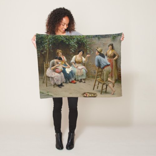 Italian Seamstress Women and a Boy Enjoying Gossip Fleece Blanket