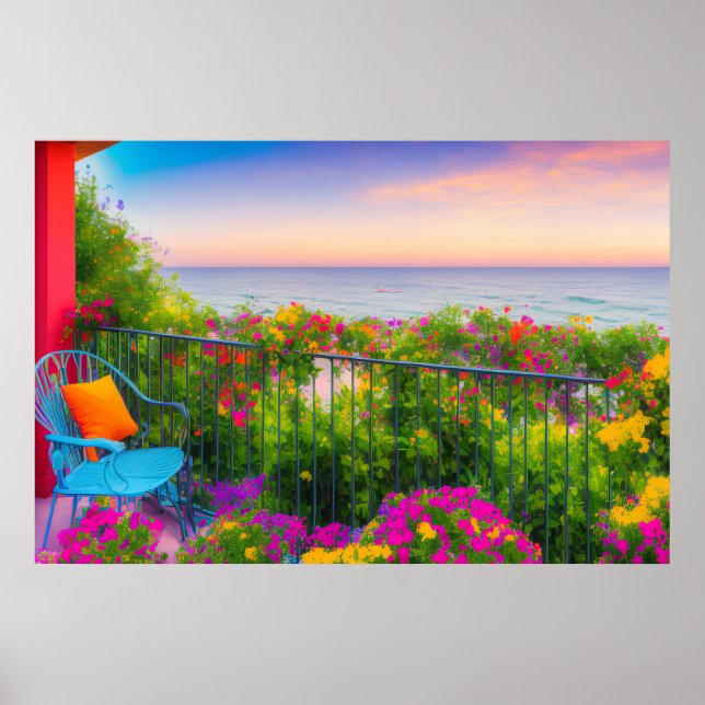 Italian Seaside Patio Garden Acrylic Art Poster (Front)