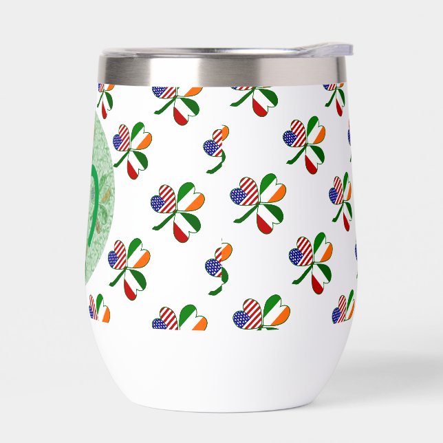 Italian Shamrock Kelly Green Personalization  Thermal Wine Tumbler (Left)