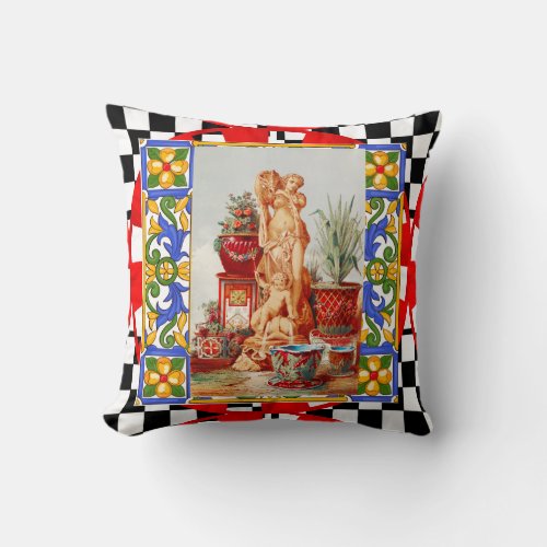 Italian Sicilian art maiolica tiles baroque ar Throw Pillow