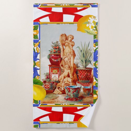 ItalianSicilian artmaiolicatilesbaroque art   Beach Towel