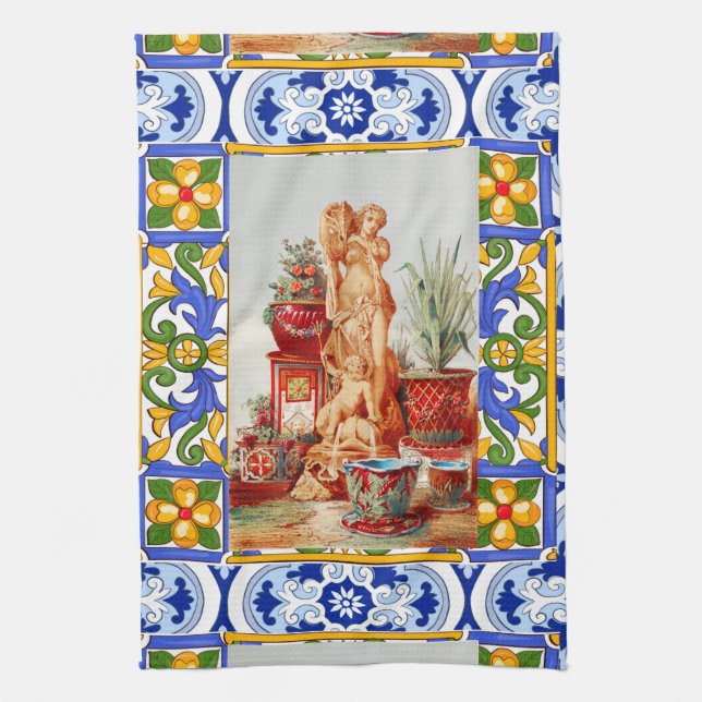 Italian,Sicilian art,maiolica,tiles,baroque art  Kitchen Towel (Vertical)