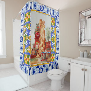 Italian,Sicilian art,maiolica,tiles,baroque art Shower Curtain