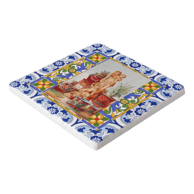 Italian,Sicilian art,maiolica,tiles,baroque art   Trivet (Corner)