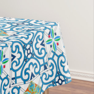 Italian,Sicilian art,majolica,tiles,Moroccan tiles Tablecloth