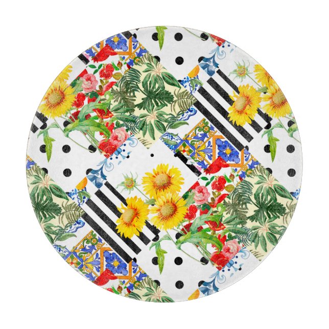 Italian,Sicilian art,patchwork,summer Flowers   Cutting Board (Front)