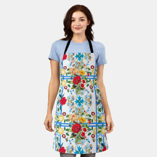 Italian,Sicilian,floral,majolica pattern      Apron