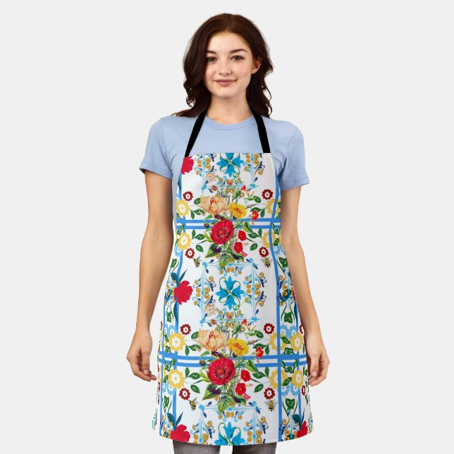 Italian,Sicilian,floral,majolica pattern      Apron (Worn)