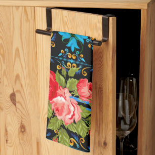 Italian,Sicilian,floral,majolica pattern Kitchen Towel