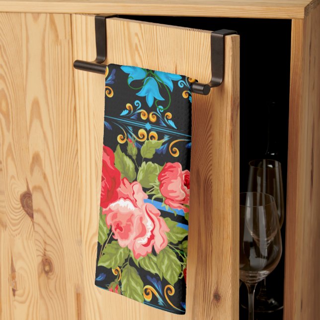 Italian,Sicilian,floral,majolica pattern   Kitchen Towel (Thirds Fold)