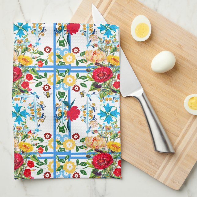 Italian,Sicilian,floral,majolica pattern     Kitchen Towel (Quarter Fold)