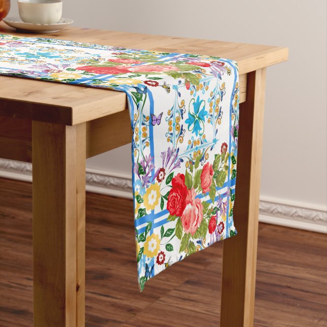 Italian,Sicilian,floral,majolica pattern     Short Table Runner (In Situ)