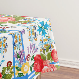 Italian,Sicilian,floral,majolica pattern Tablecloth