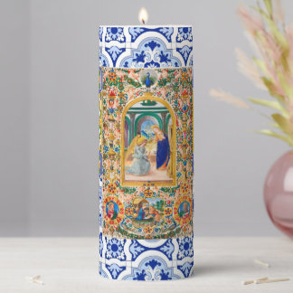 Italian,Sicilian,holy Mary,Virgin Mary,maiolica Pillar Candle